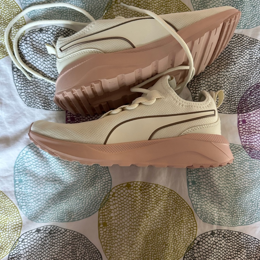 Puma Kids Cream and Pink Sneakers - Lightweight Athletic Shoes - Picture 4 of 6